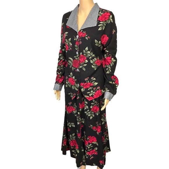 Vintage Jessica Scott Woman Womens 22W Black Red Floral Blouse & Skirt Set - Picture 6 of 11